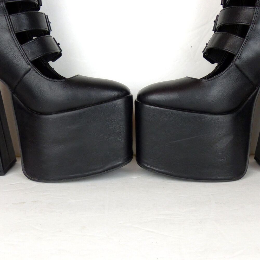 Widow Strappy Buckle Boots 6M Black Vegan Leather Gone Haywire Platform Gothic - Picture 12 of 16